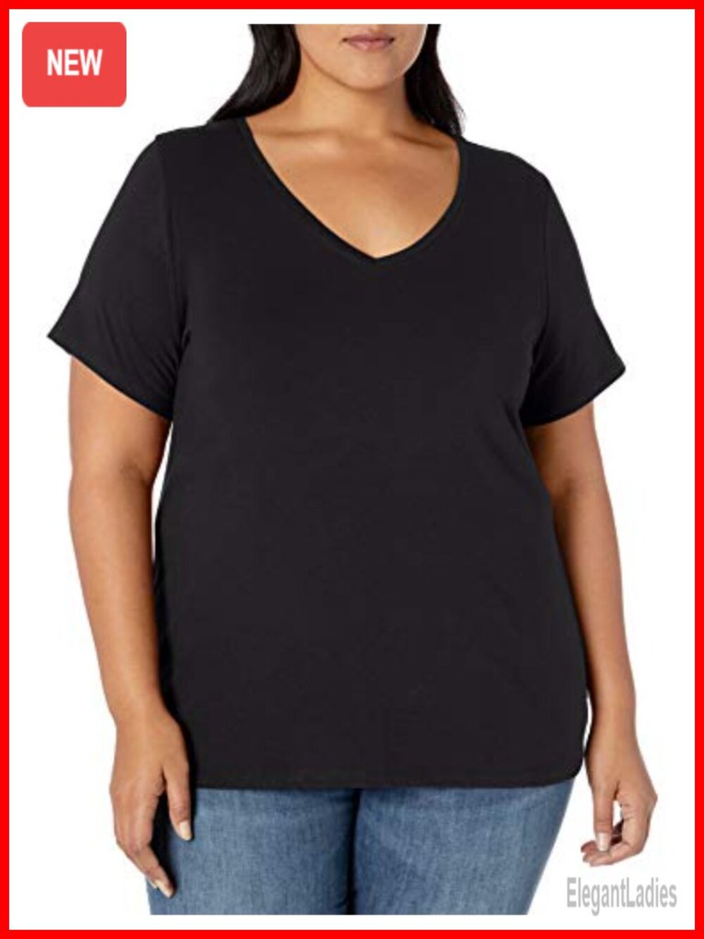 Women's Plus Size Short Sleeve V-Neck T-Shirt Lightweight Jersey Casual